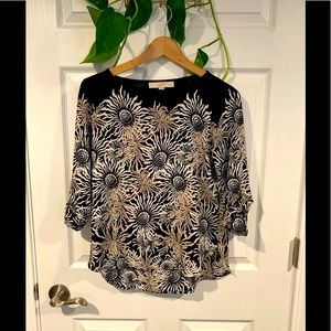 Loft black with cream/tan floral blouse